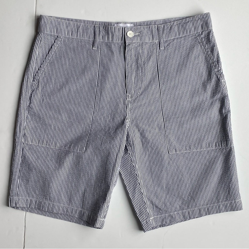 Five Four Shorts Size 33 Dress Chino Seersucker Blue White Striped Mens NWOT New